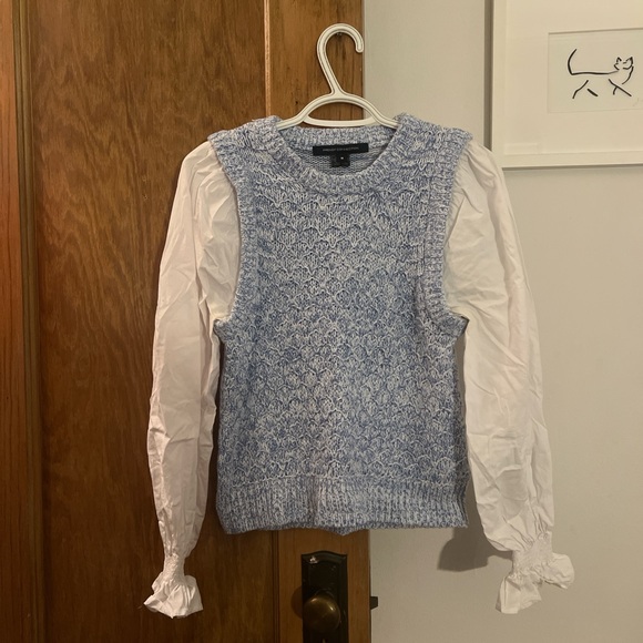 Blue and White Knit Sweater Vest with Ruffled Sleeves - Picture 1 of 3
